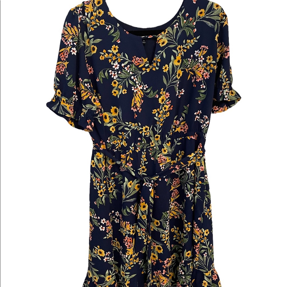 StitchFix Sunflower floral ruffle trim dress